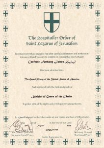 The Hospitaller Order of St. John of Jerusalem, Dr. Anthony B. James, August 2025