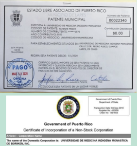Puerto Rico License, Puerto Rico - SMOKH/PANAM School of Monastic Medicine Officially Licensed (March 2020) 